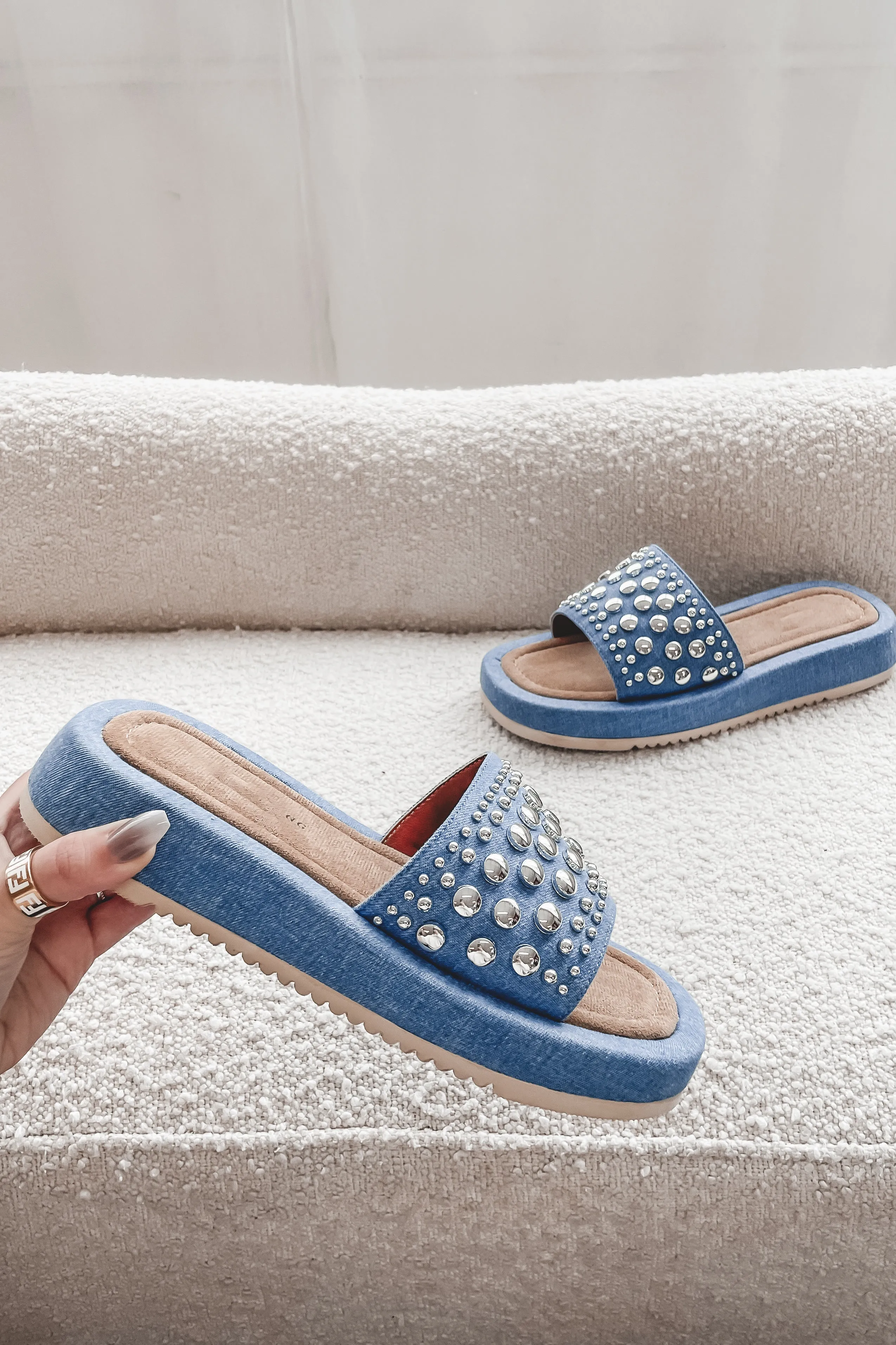 Always Showing Out Jeweled Denim Platform Slip On