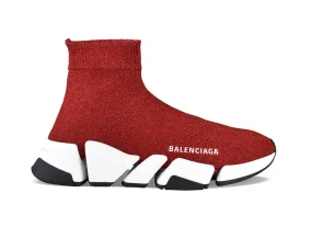 BALENCIAGA SPEED 2.0 RED GLITTER SNEAKERS