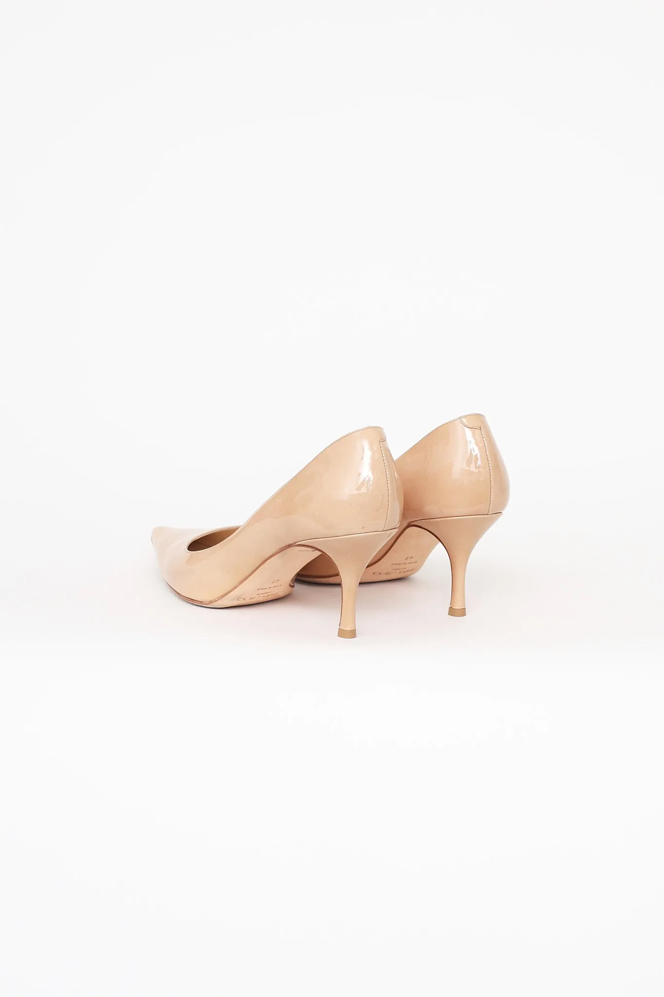 Beige Patent Pointed Toe Pump