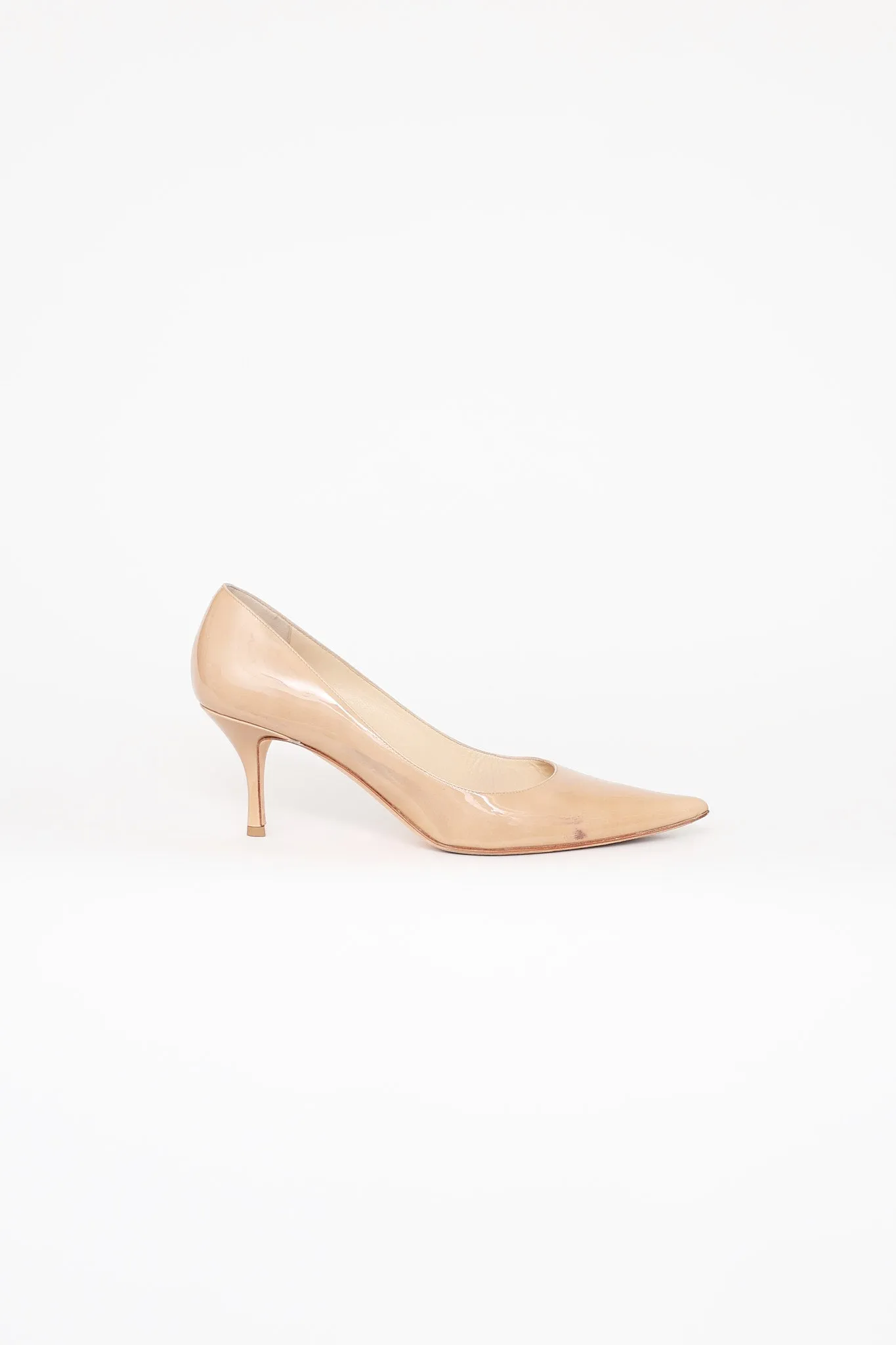 Beige Patent Pointed Toe Pump