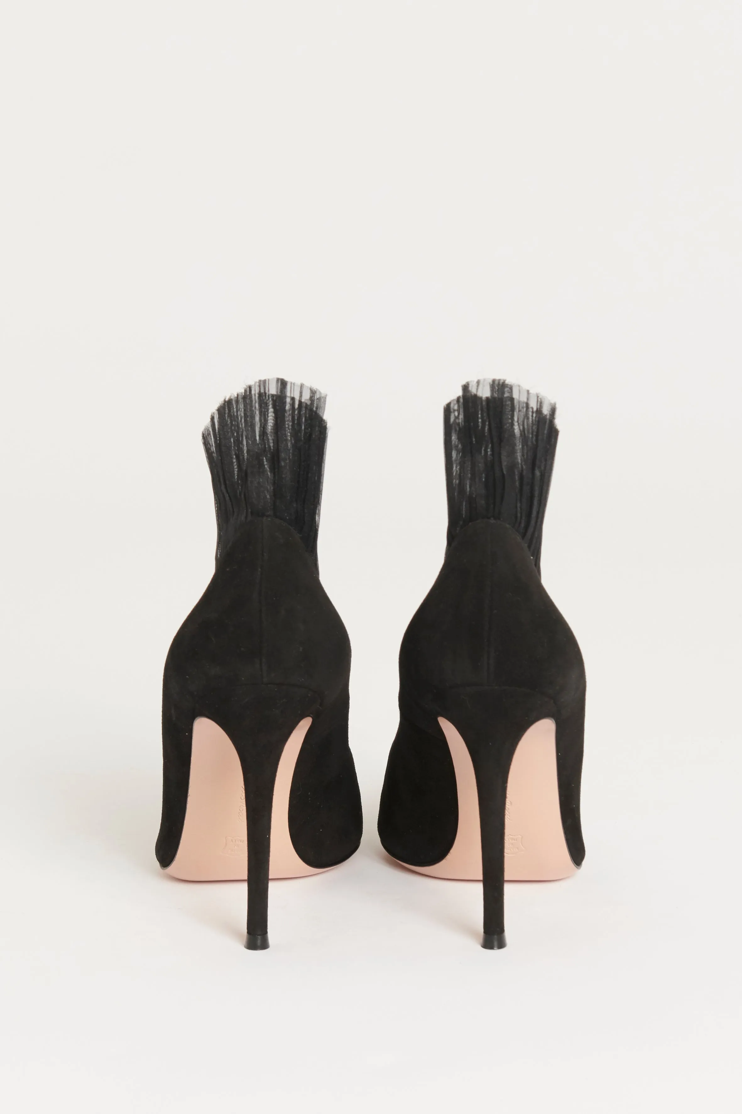 Black Suede Divine 105 With Tulle Detail Preowned Heels