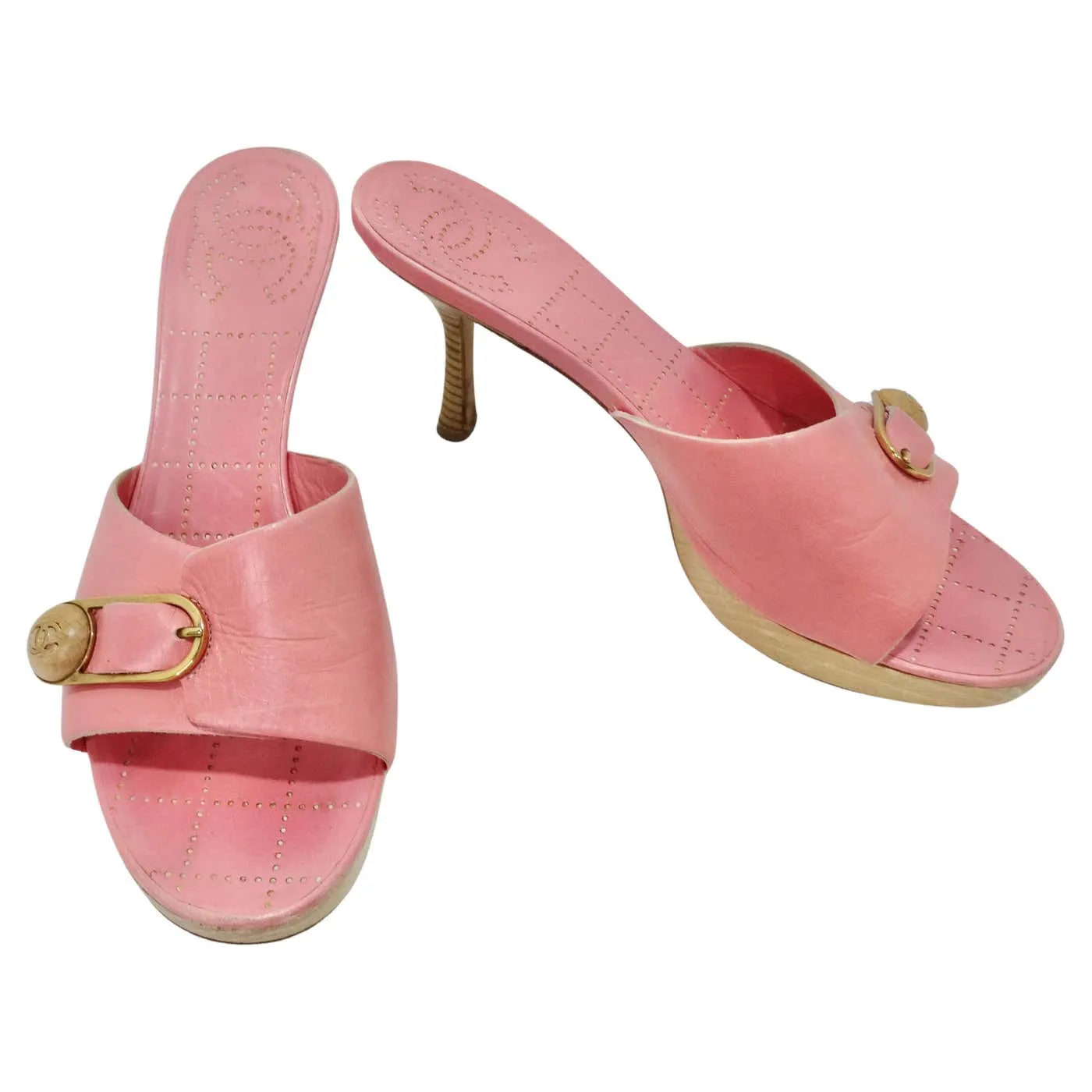 Chanel Hot Pink Leather CC Logo Mules