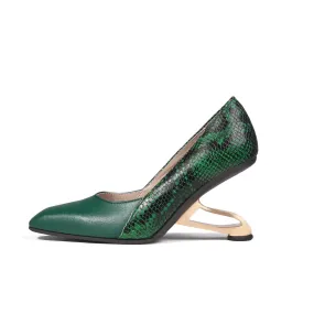 Color Block Faux Snake Skin Pumps