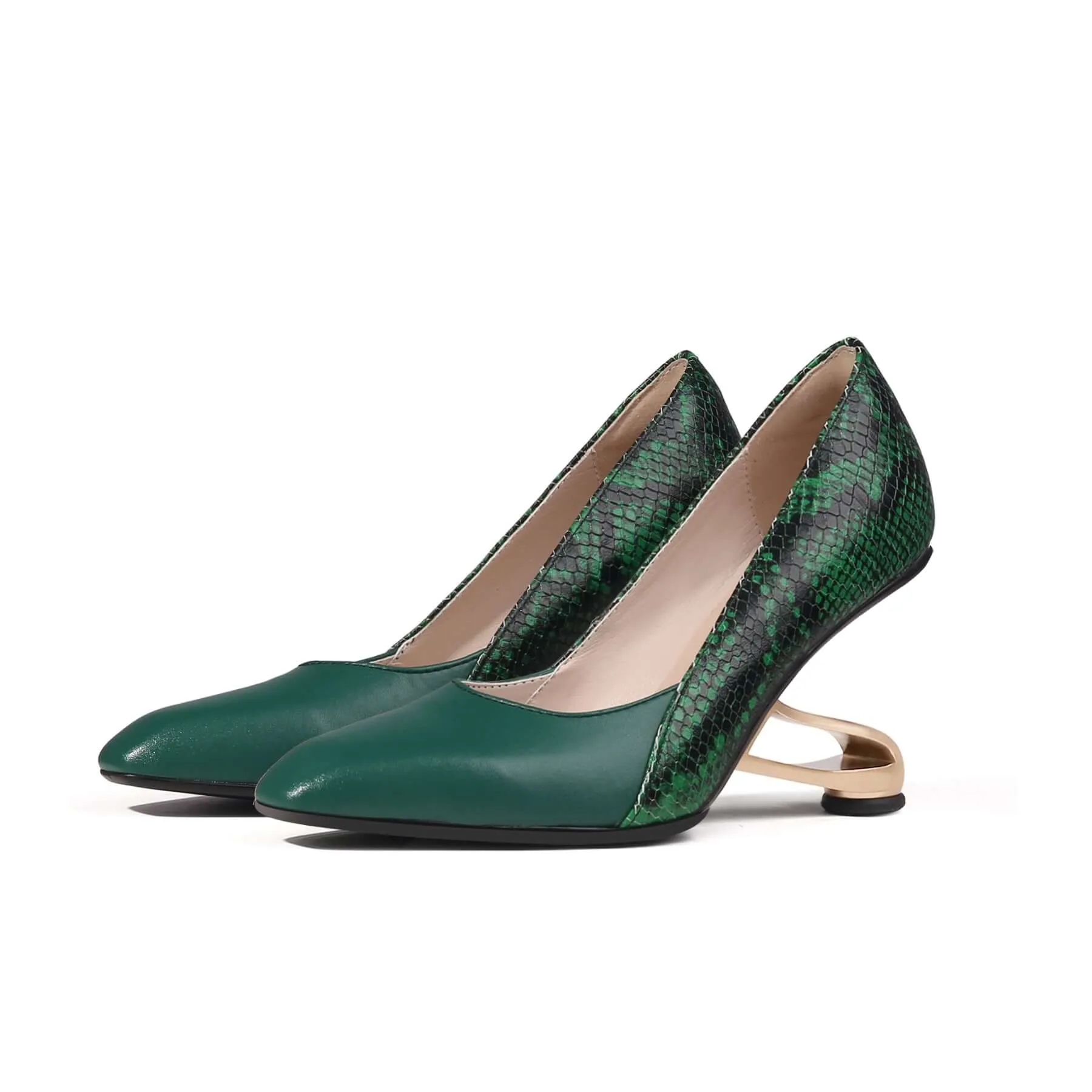 Color Block Faux Snake Skin Pumps