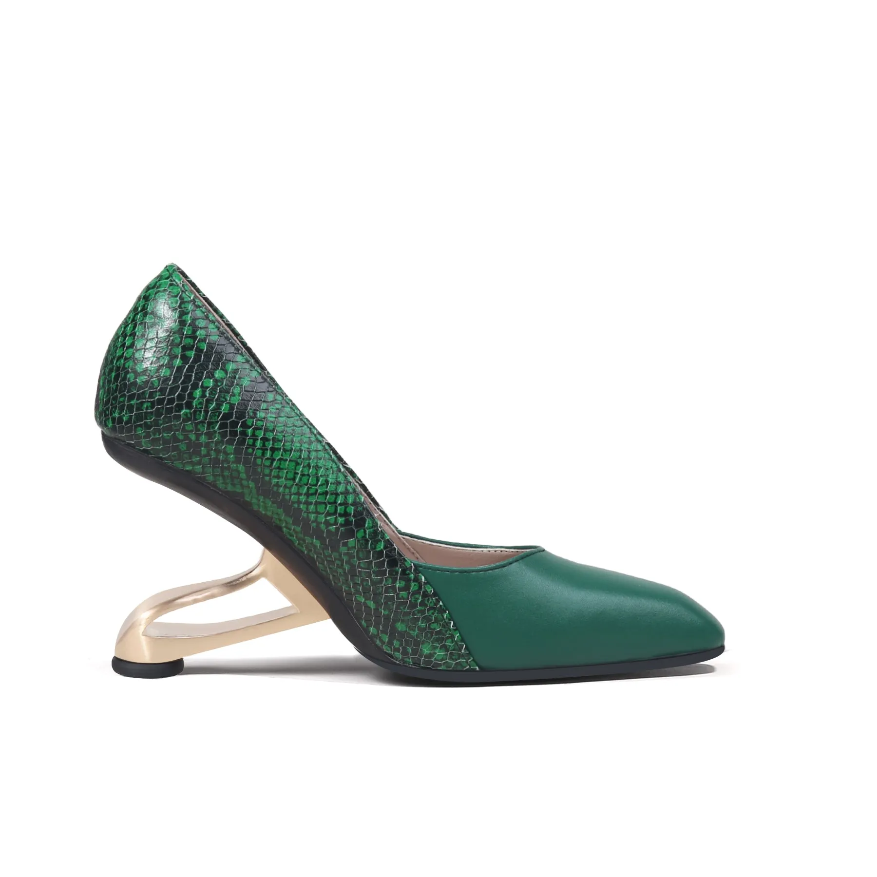 Color Block Faux Snake Skin Pumps