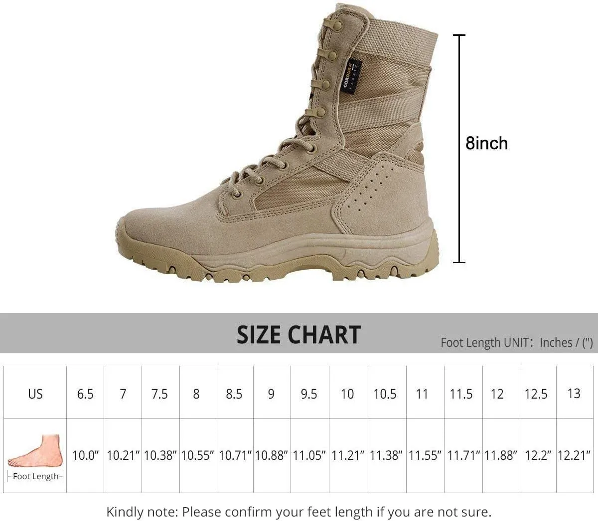 FREE SOLDIER Men’s Tactical Boots 8 Inches Lightweight Combat Boots durable Leather