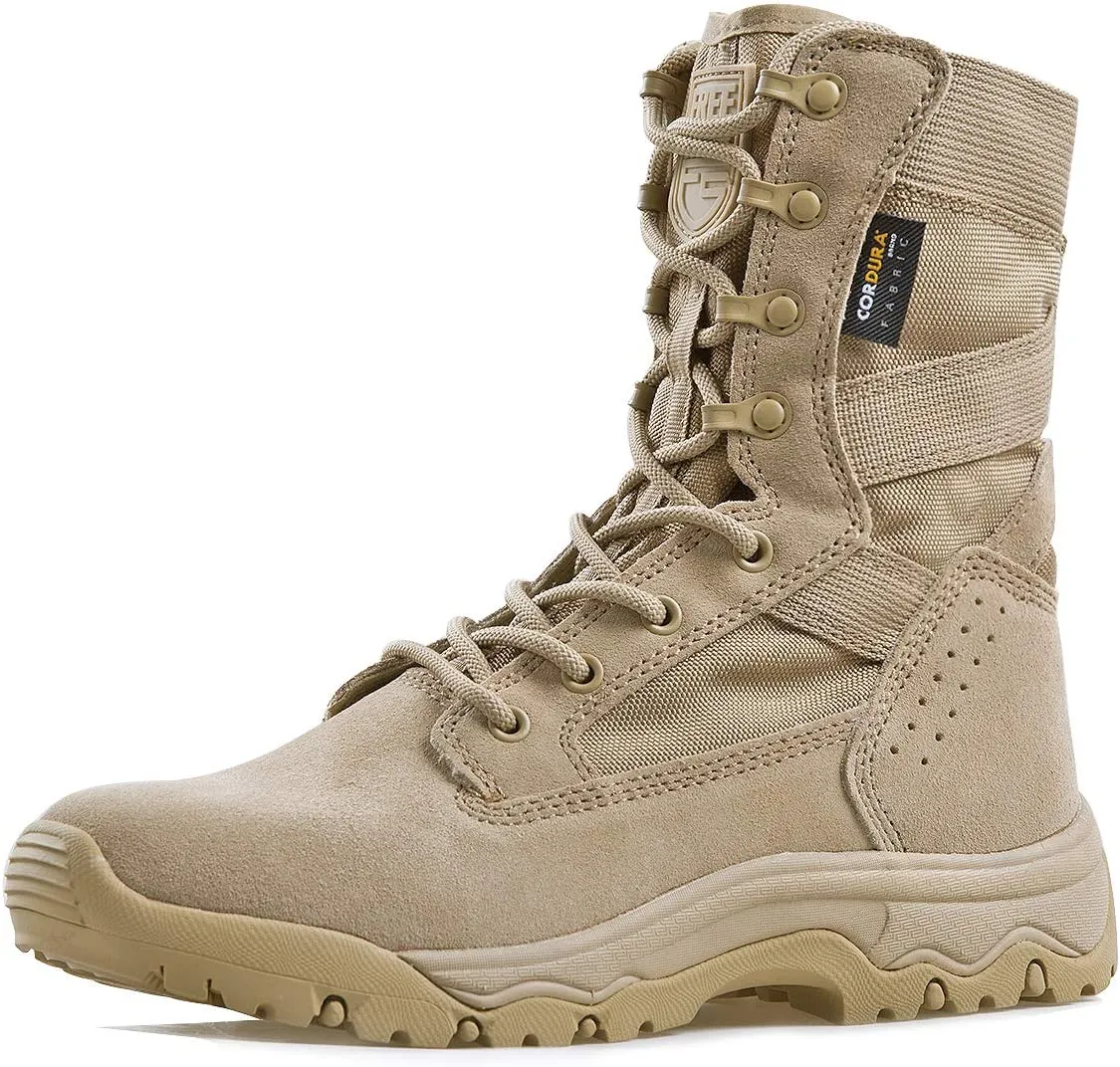 FREE SOLDIER Men’s Tactical Boots 8 Inches Lightweight Combat Boots durable Leather