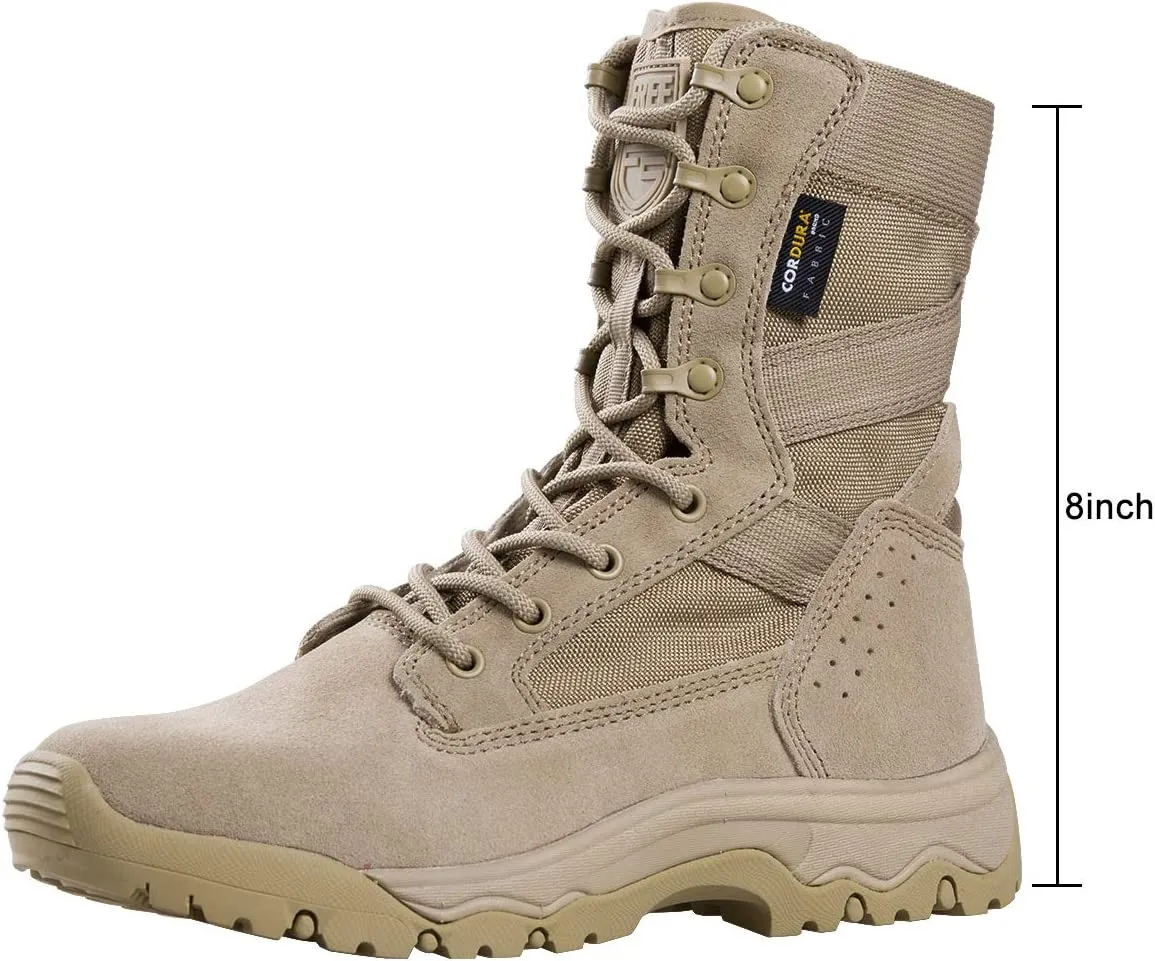 FREE SOLDIER Men’s Tactical Boots 8 Inches Lightweight Combat Boots durable Leather