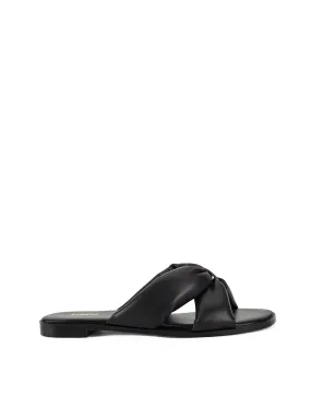 Madeline Flat Slides - Black Leather