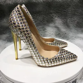 Metallic Gold Unisex Woven High-heeled Pumps