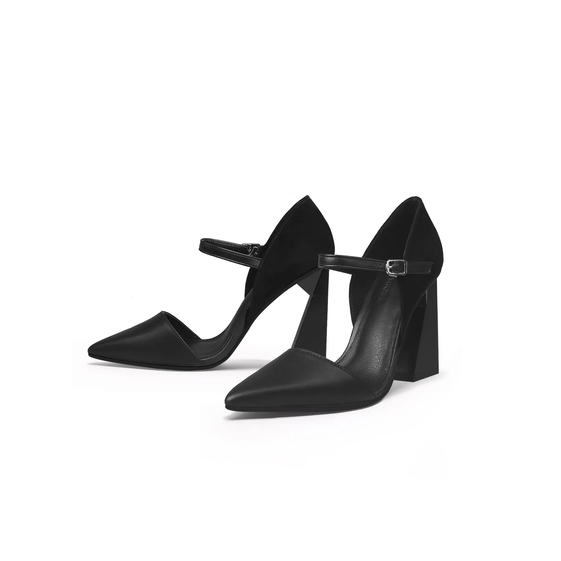 Pointed Toe Ankle Strap Trape Heel Pumps