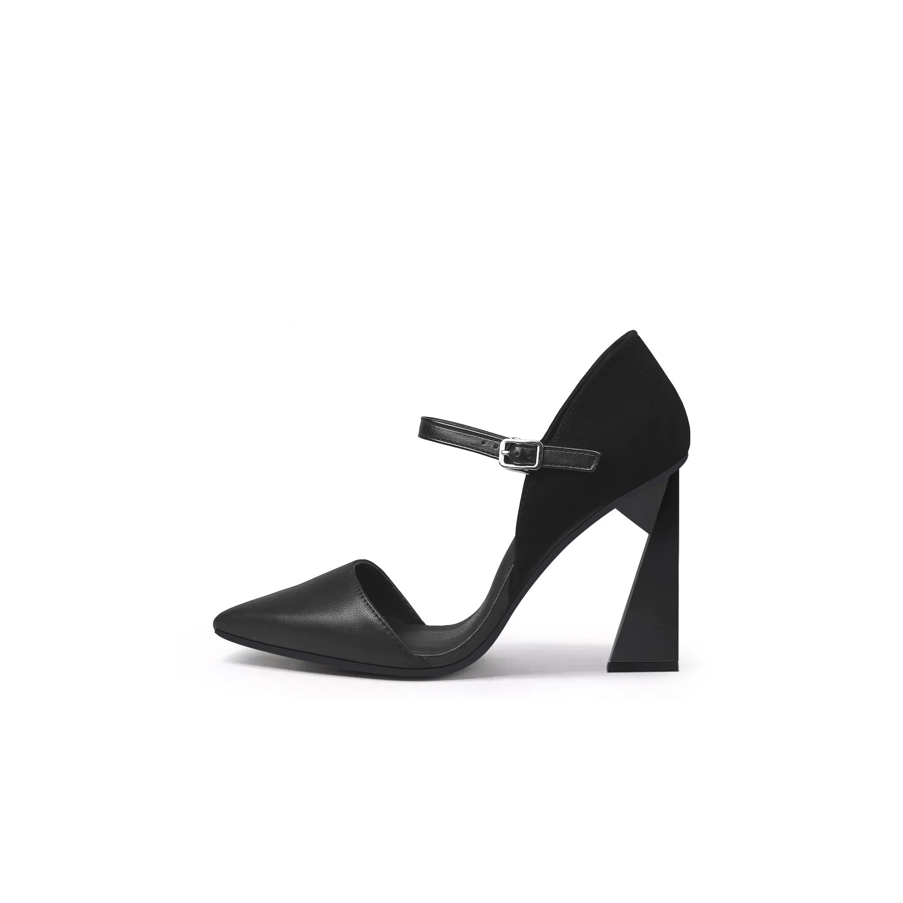 Pointed Toe Ankle Strap Trape Heel Pumps