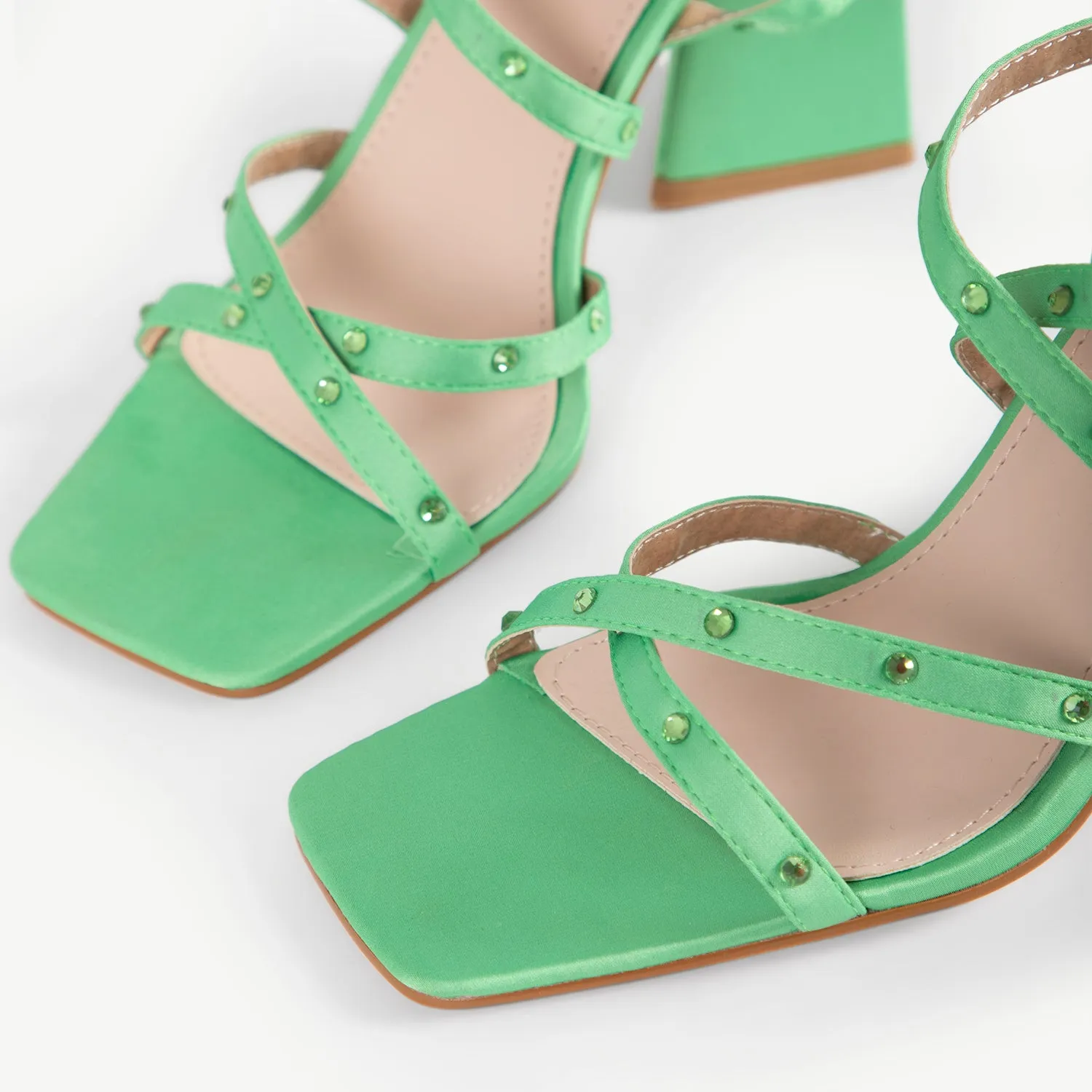 RAID Elnora Embellished Strappy Block Heel In Green