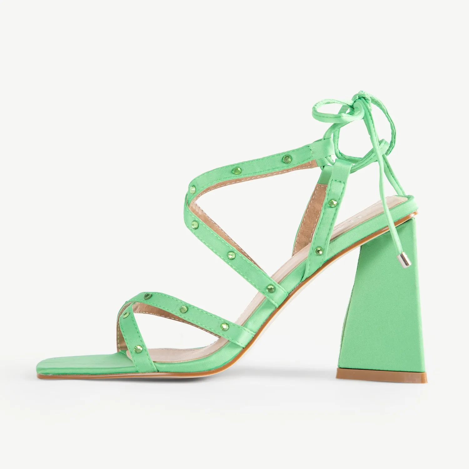 RAID Elnora Embellished Strappy Block Heel In Green