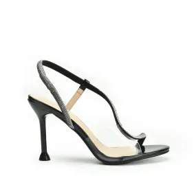 Stylish Black High Heel Sandals with Clear Strap | 264G-C