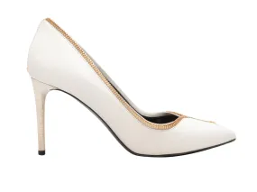 White & Gold-Tone Tom Ford Pointed-Toe Zipper Pumps Size 37