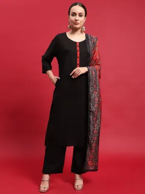 Women Viscose Black Solid Kurta Comfort Pant Dupatta